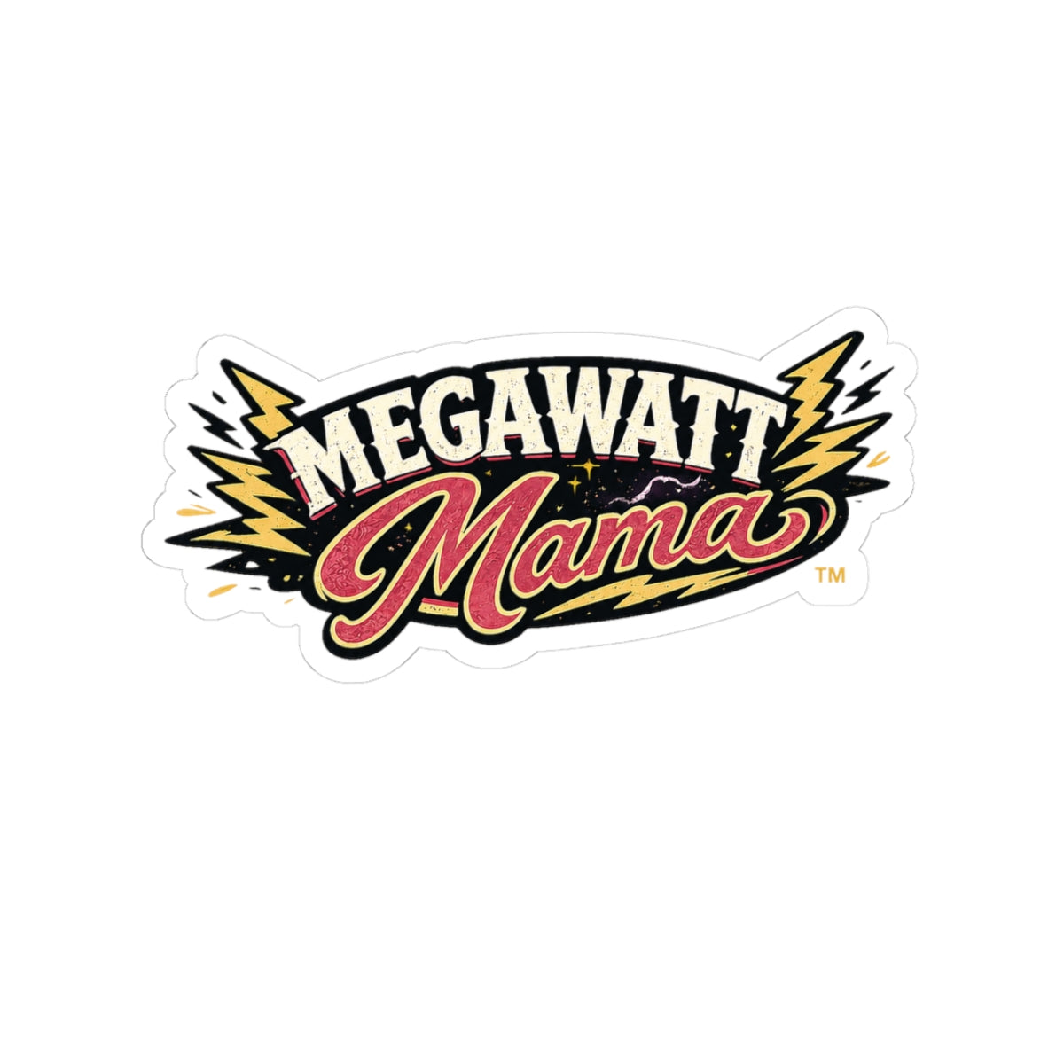 Megawatt Mama Sticker — Retro Lightning Kiss-Cut Vinyl Sticker for Laptops & Gifts