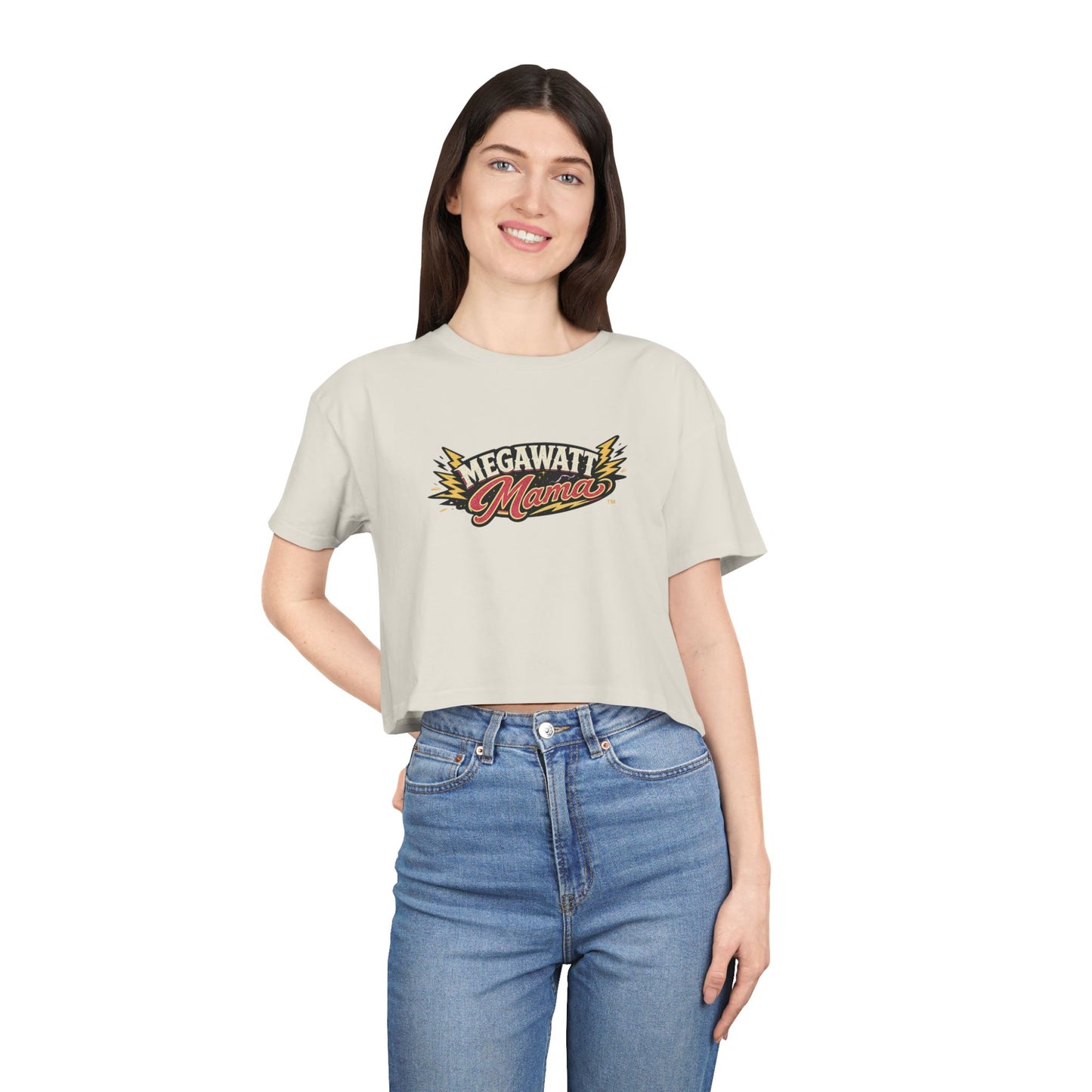 Crop Tee — "Megawatt Mama" Retro Lightning Graphic