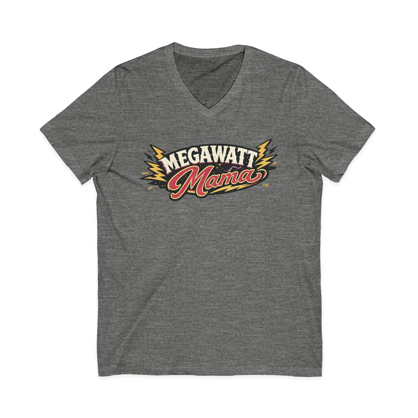 Megawatt Mama V-Neck Tee — Retro Electric Mom Graphic T-Shirt