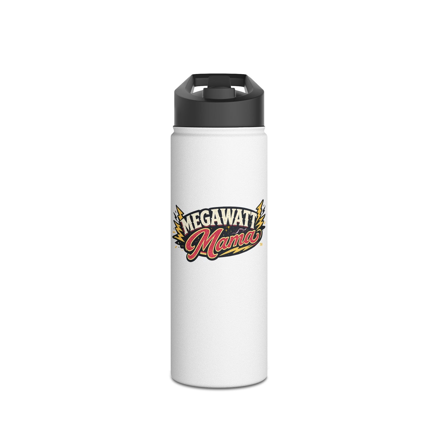 Megawatt Mama Stainless Steel Water Bottle — Retro Lightning Graphic, Insulated Sport Bottle
