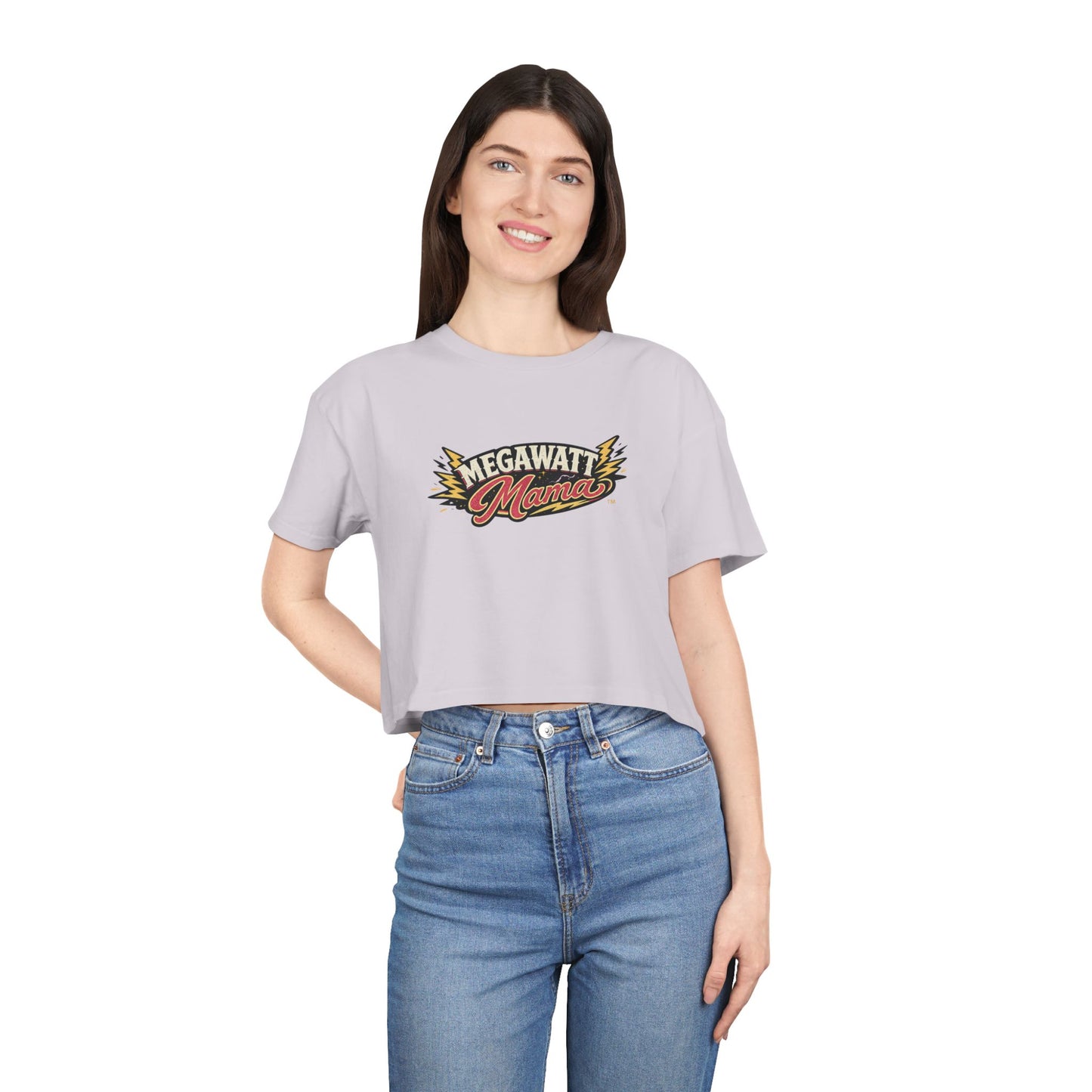 Crop Tee — "Megawatt Mama" Retro Lightning Graphic