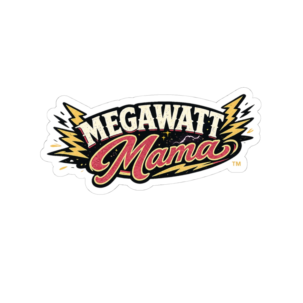 Megawatt Mama Sticker — Retro Lightning Kiss-Cut Vinyl Sticker for Laptops & Gifts