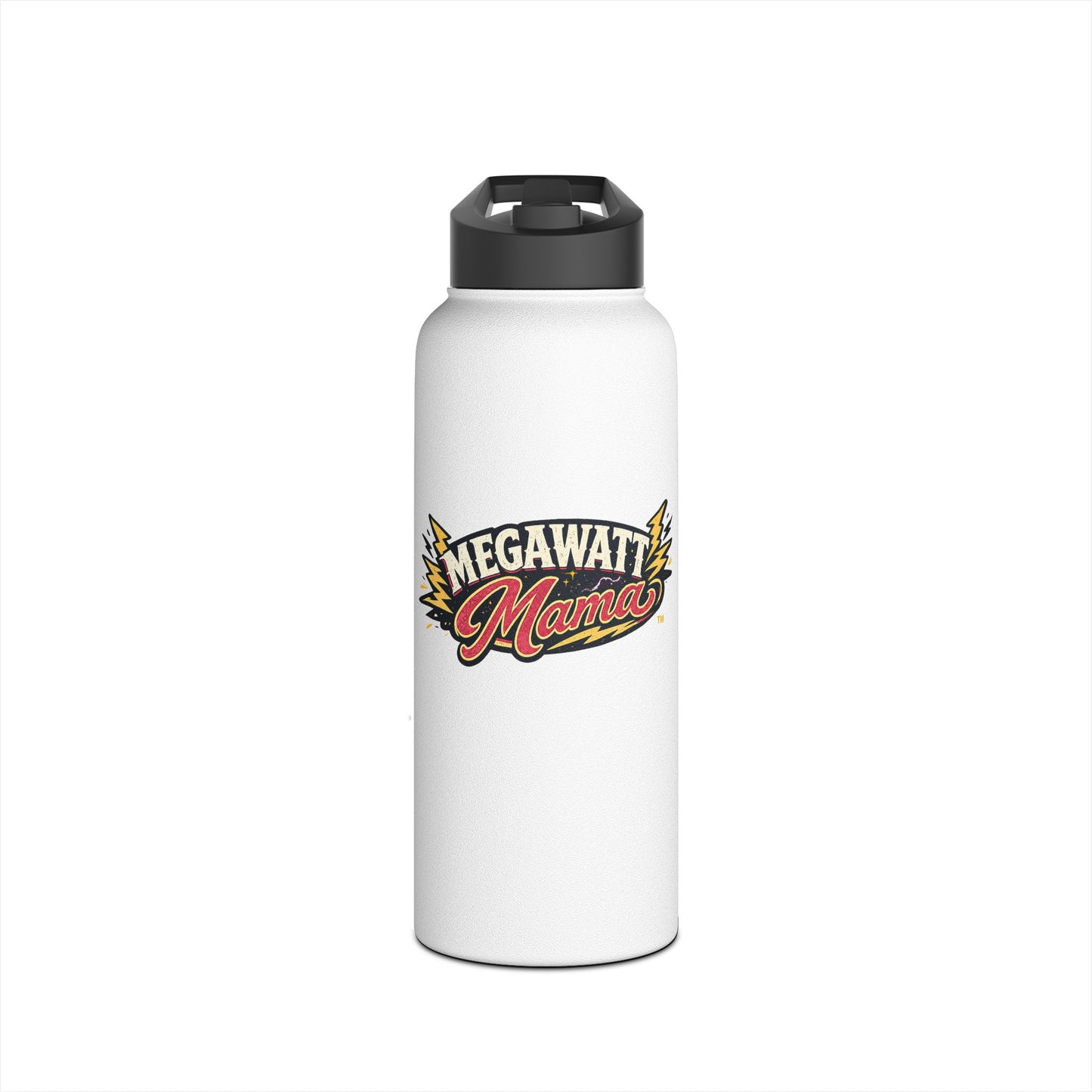 Megawatt Mama Stainless Steel Water Bottle — Retro Lightning Graphic, Insulated Sport Bottle