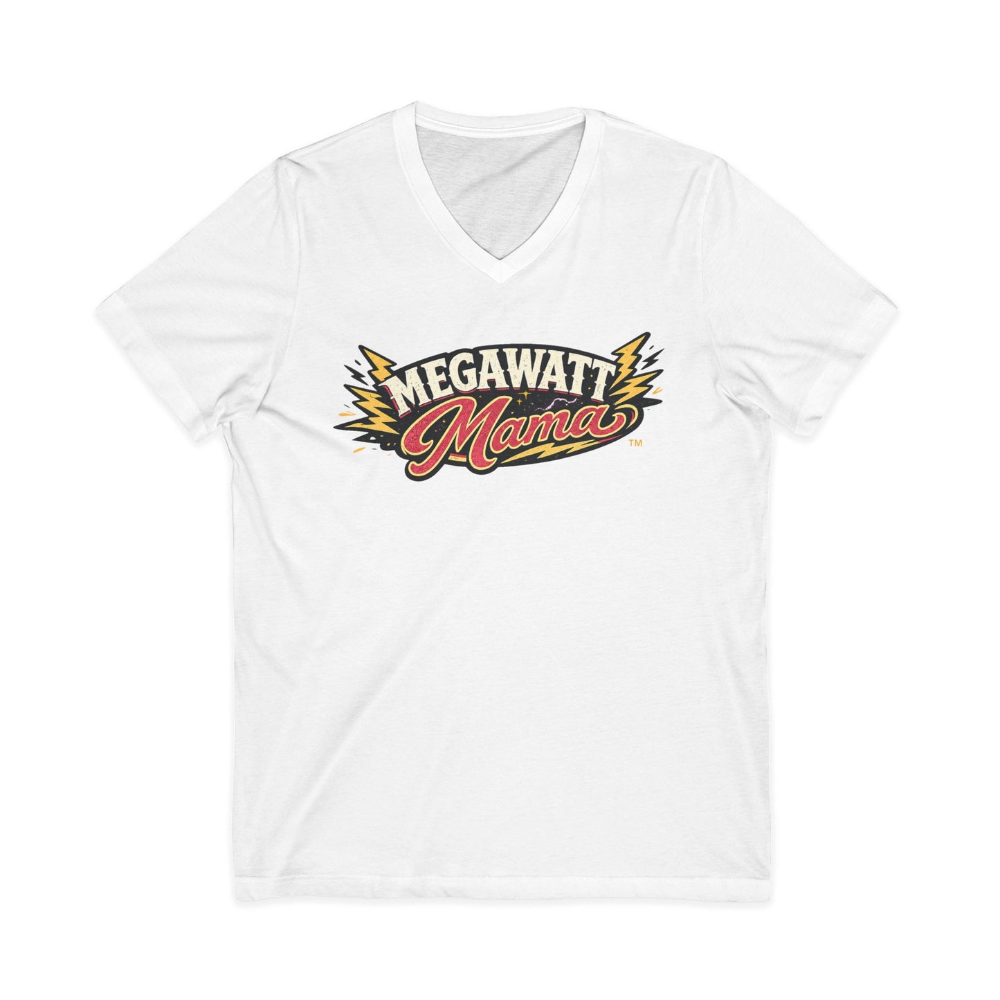 Megawatt Mama V-Neck Tee – Retro Electric Graphic Shirt