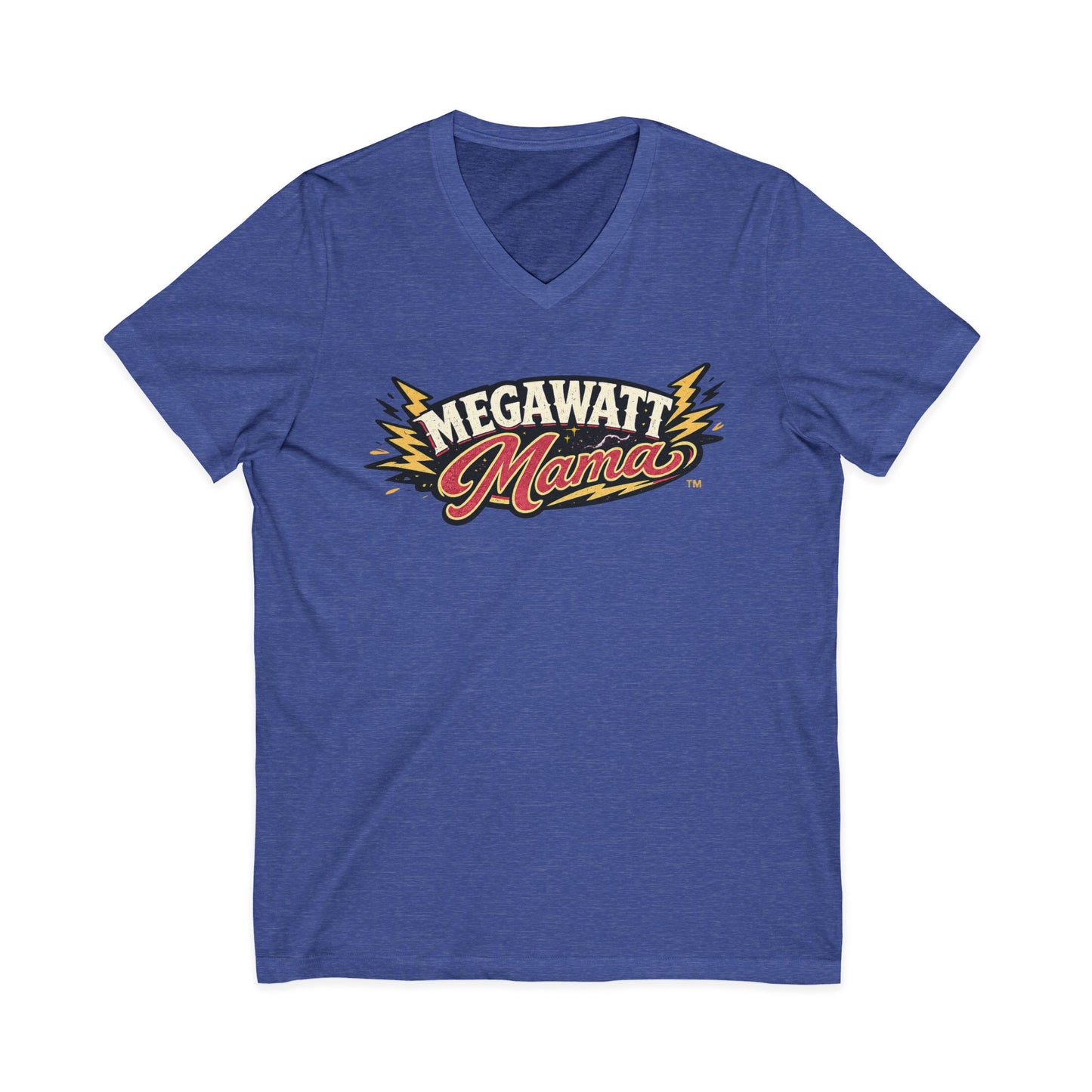 Megawatt Mama V-Neck Tee — Retro Electric Mom Graphic T-Shirt