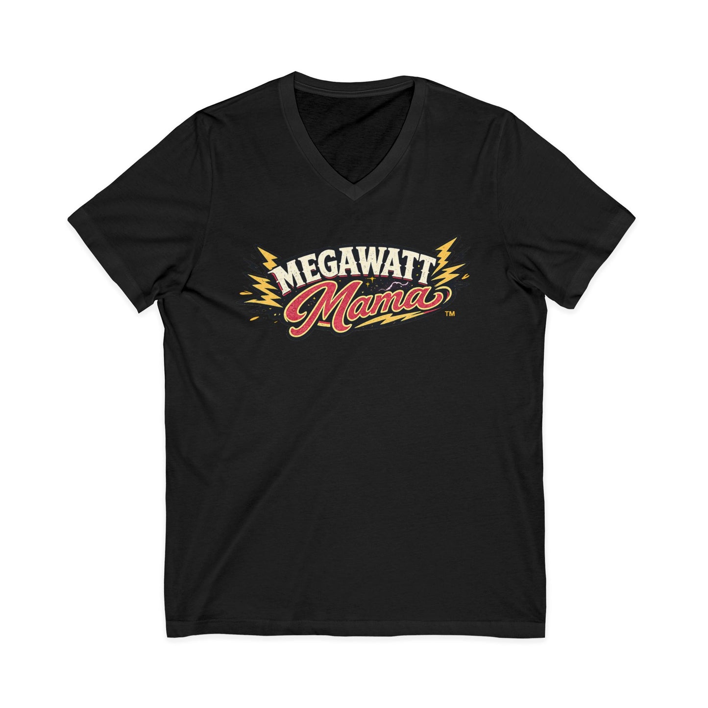 Megawatt Mama V-Neck Tee – Retro Electric Graphic Shirt