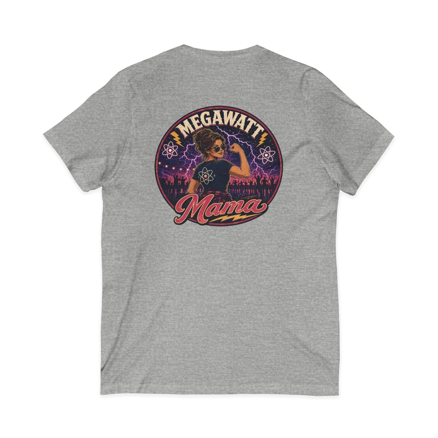 Megawatt Mama V-Neck Tee – Retro Electric Graphic Shirt