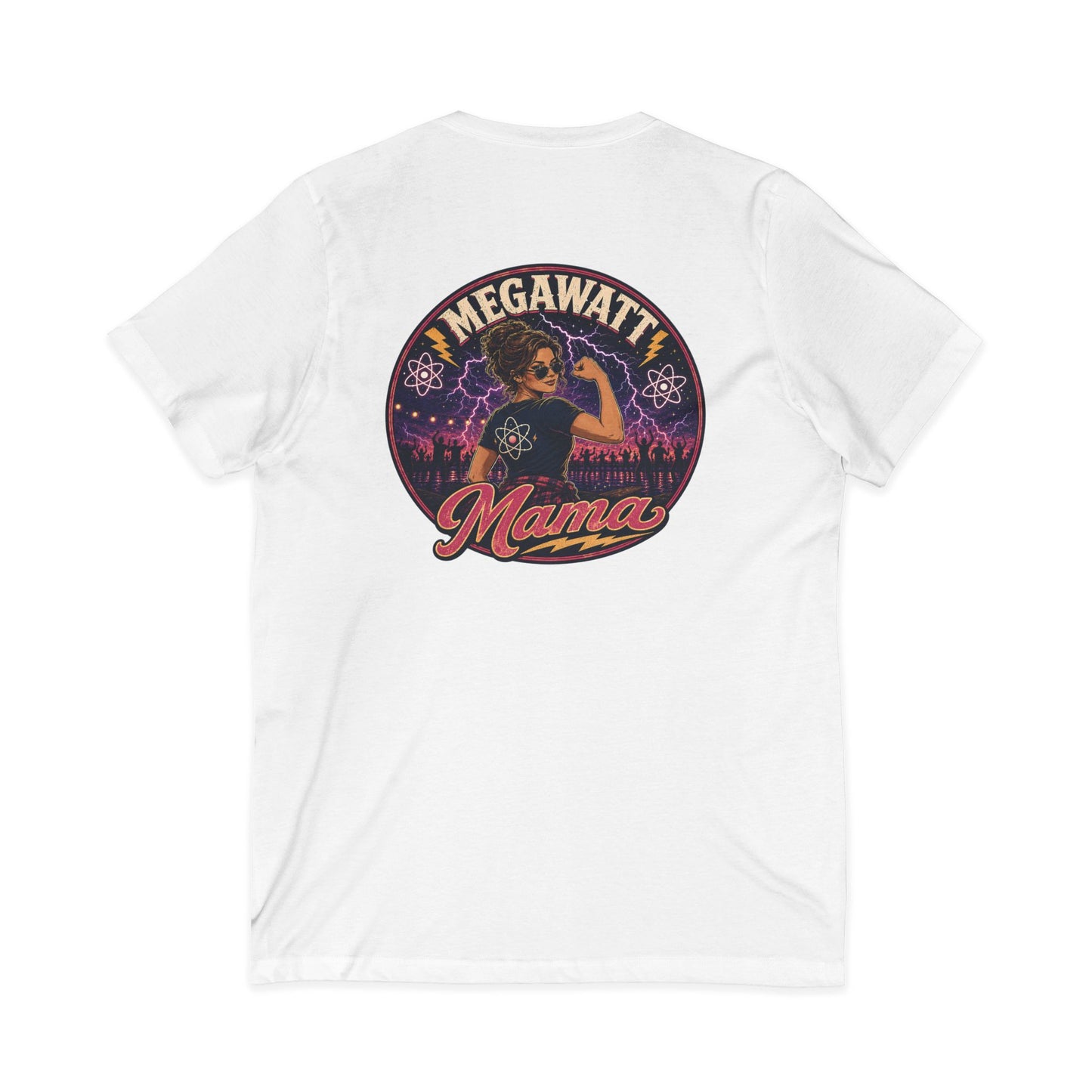 Megawatt Mama V-Neck Tee – Retro Electric Graphic Shirt