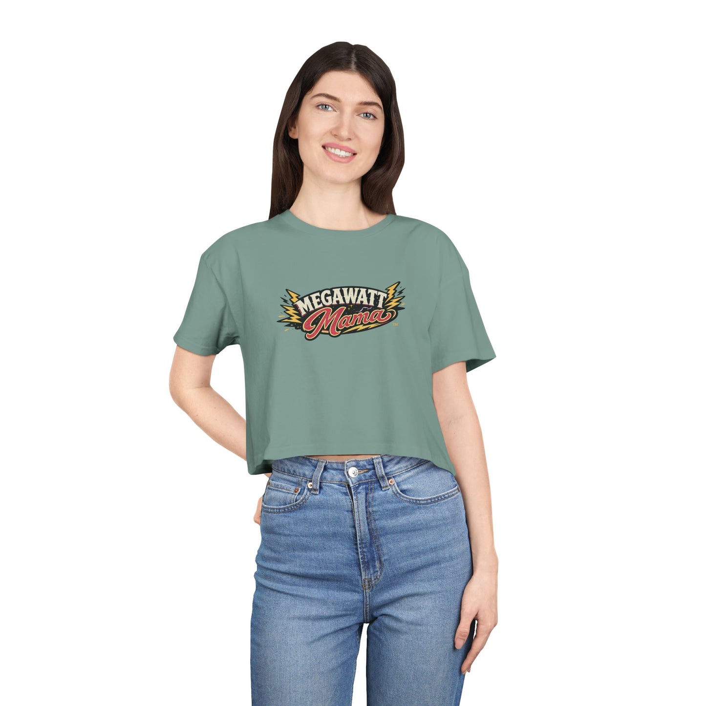 Crop Tee — "Megawatt Mama" Retro Lightning Graphic