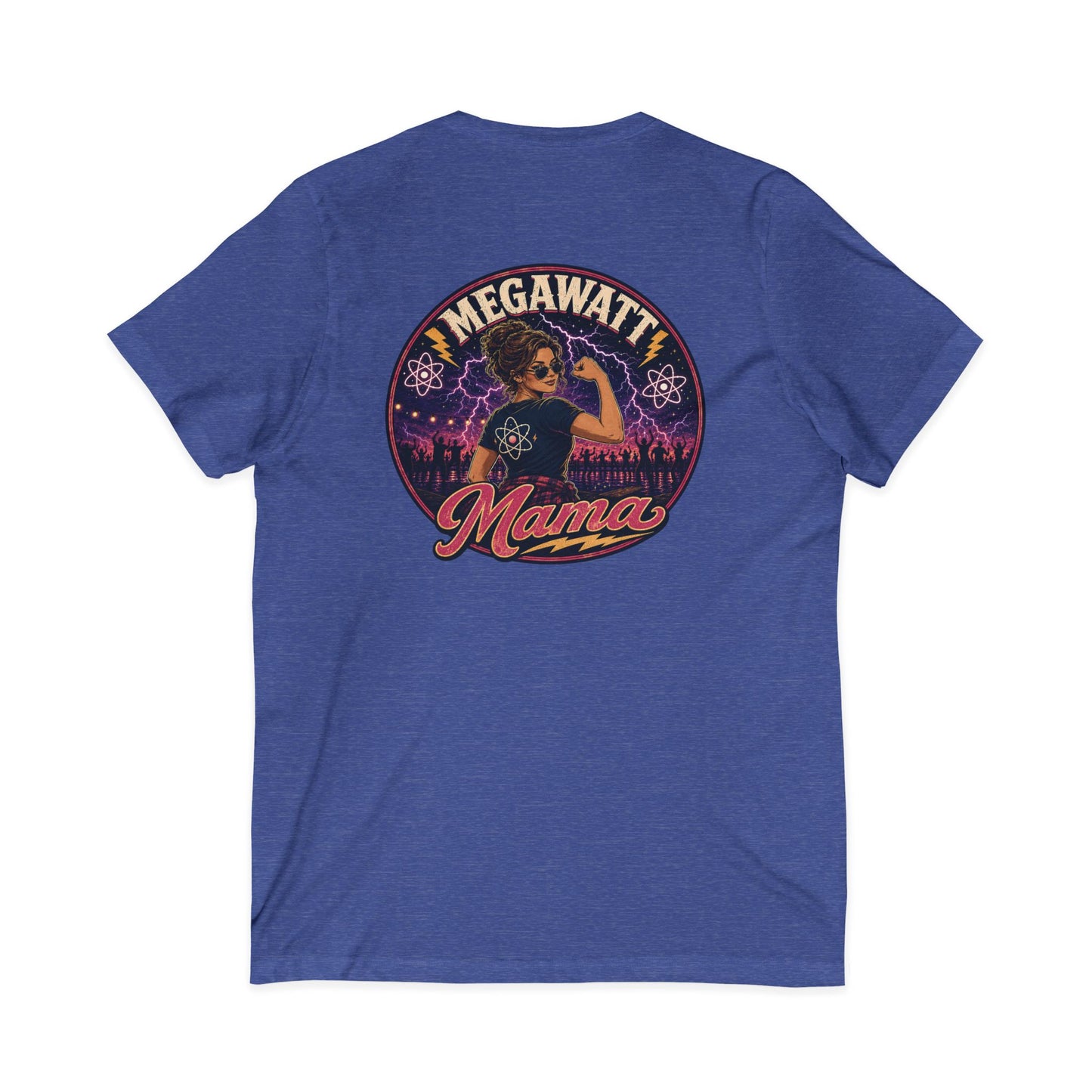 Megawatt Mama V-Neck Tee – Retro Electric Graphic Shirt