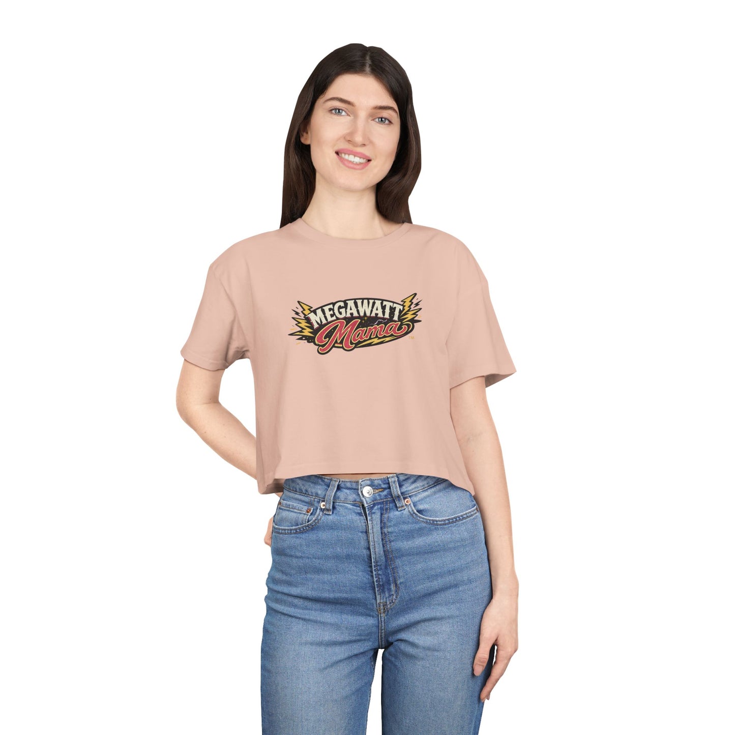 Crop Tee — "Megawatt Mama" Retro Lightning Graphic