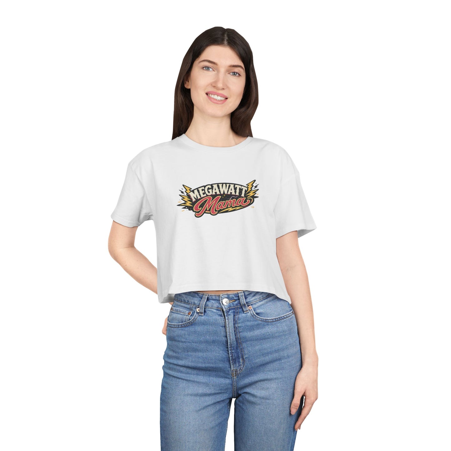 Crop Tee — "Megawatt Mama" Retro Lightning Graphic