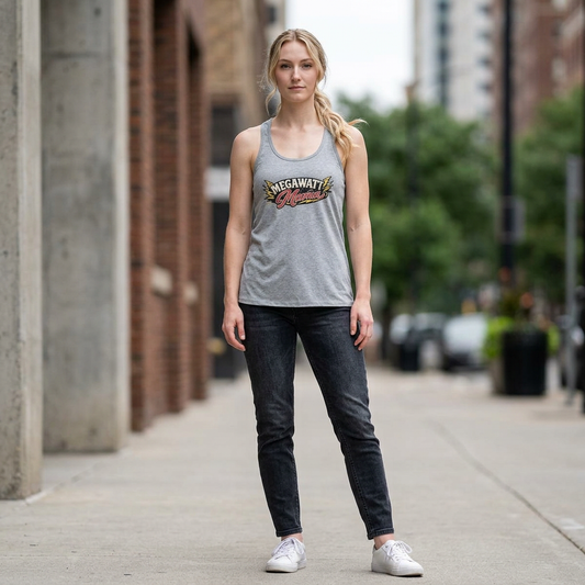 Megawatt Mama Racerback Tank – Retro Lightning Graphic Women's Tank Top