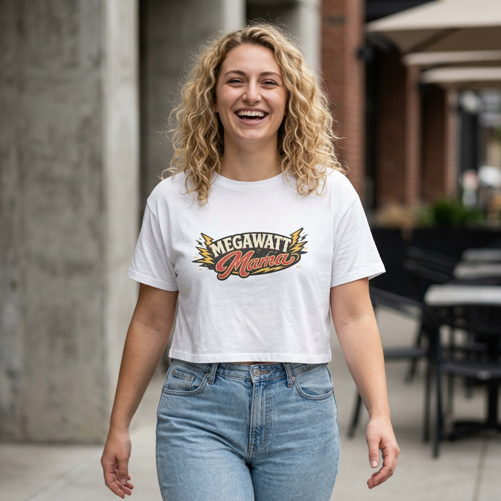 Crop Tee — "Megawatt Mama" Retro Lightning Graphic