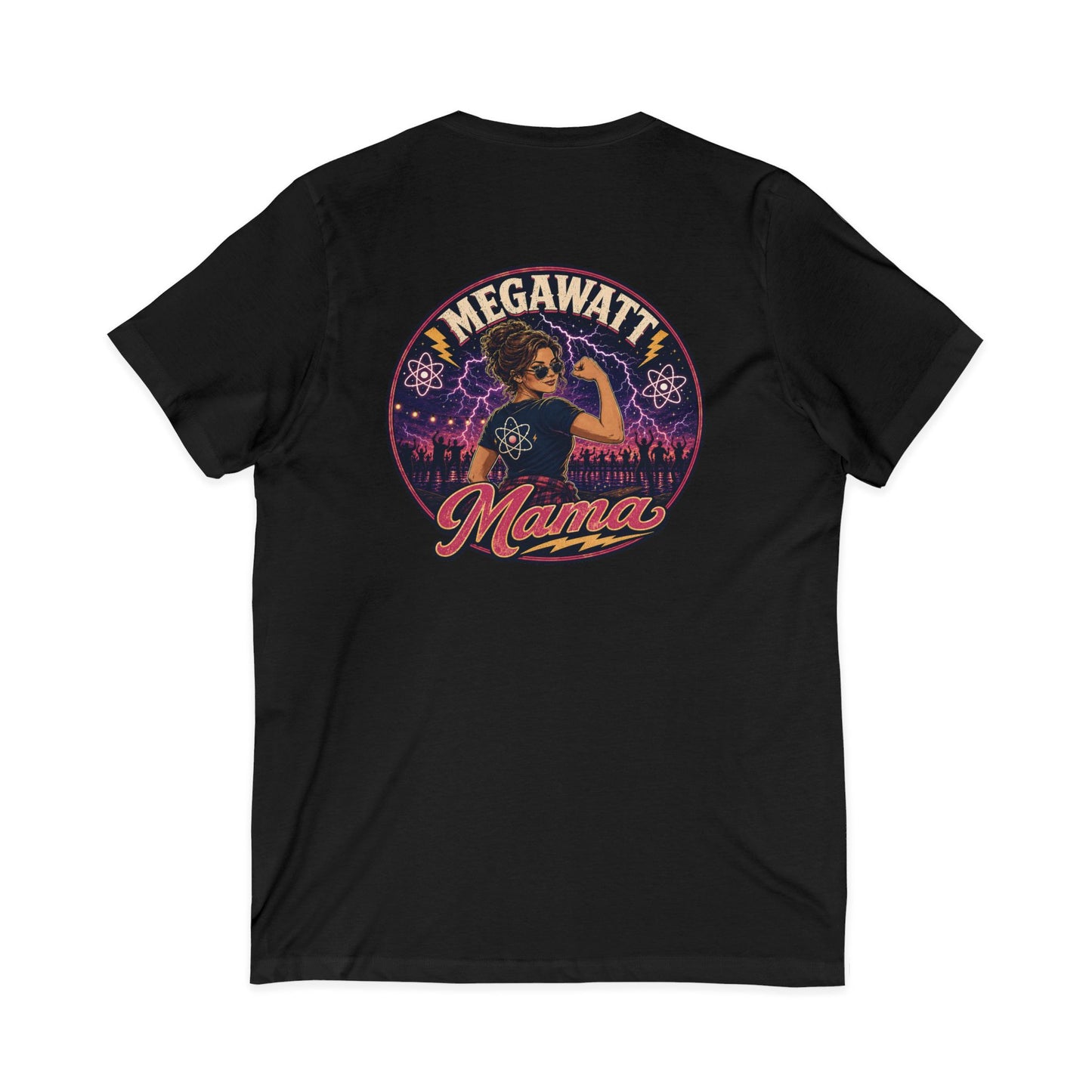 Megawatt Mama V-Neck Tee – Retro Electric Graphic Shirt