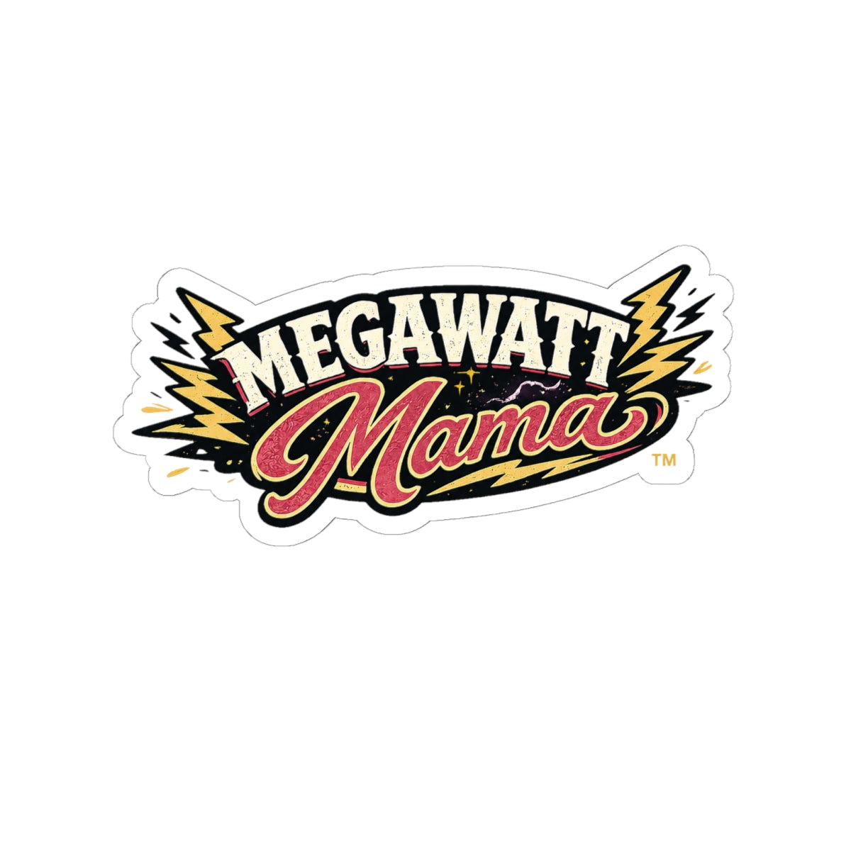 Megawatt Mama Sticker — Retro Lightning Kiss-Cut Vinyl Sticker for Laptops & Gifts