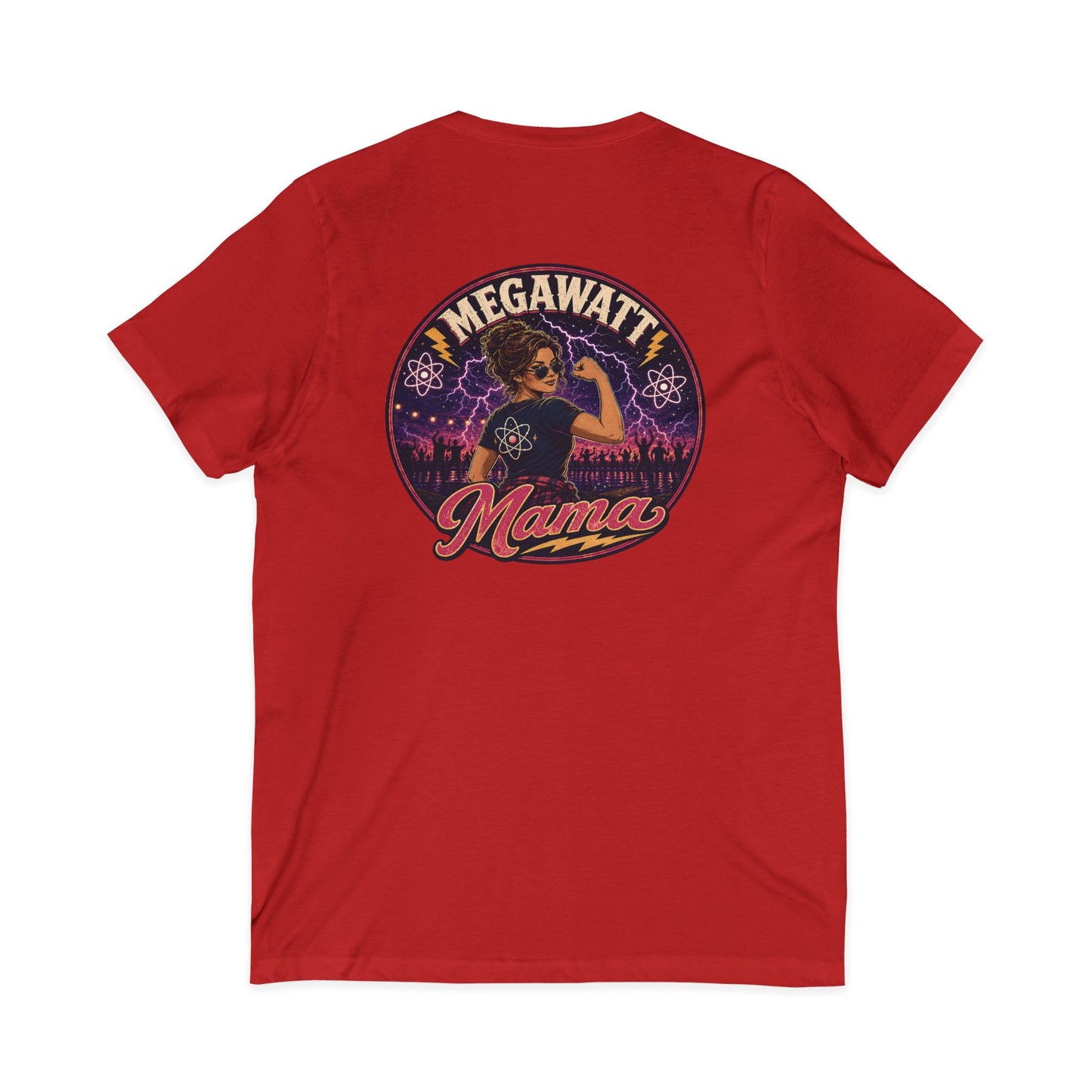 Megawatt Mama V-Neck Tee – Retro Electric Graphic Shirt