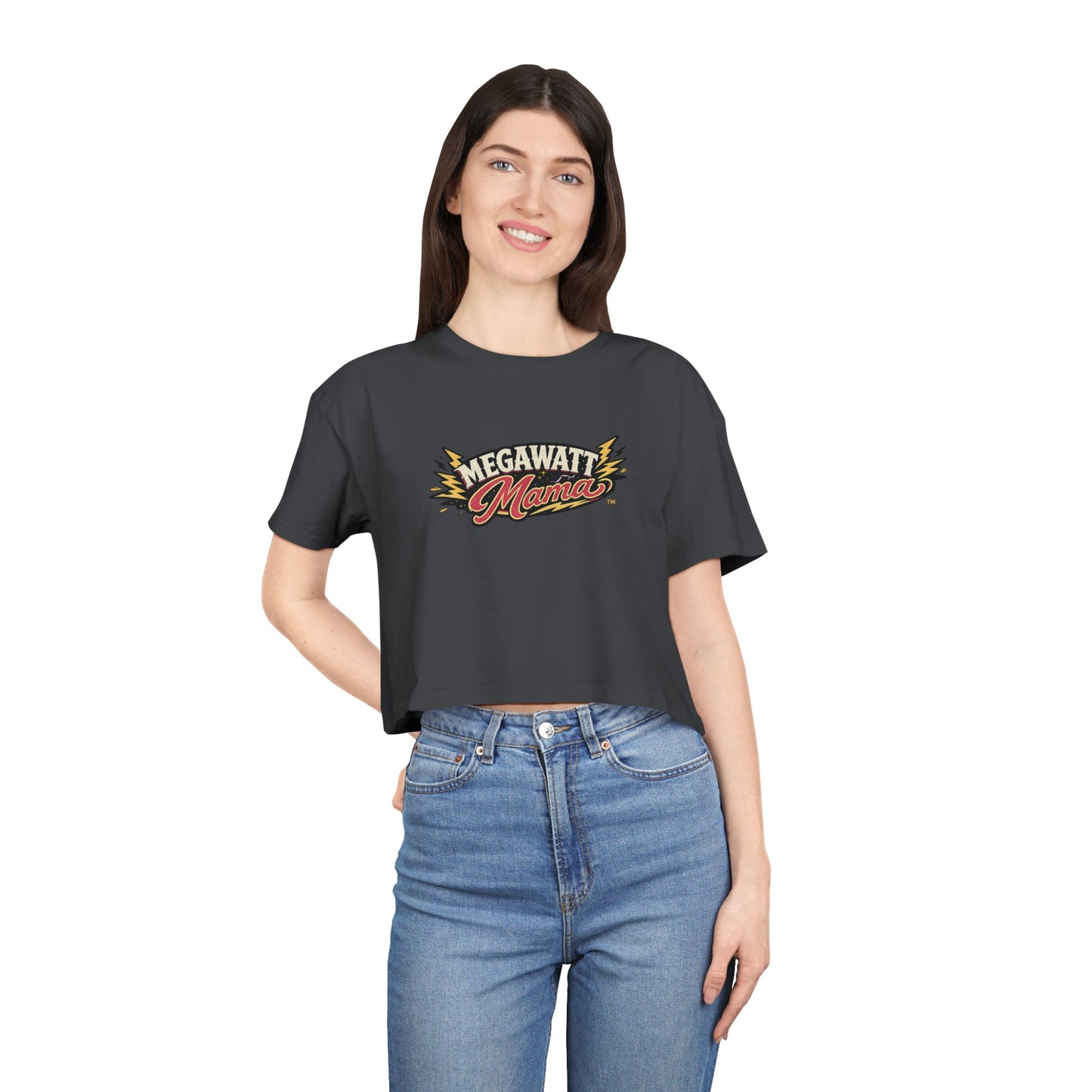 Crop Tee — "Megawatt Mama" Retro Lightning Graphic
