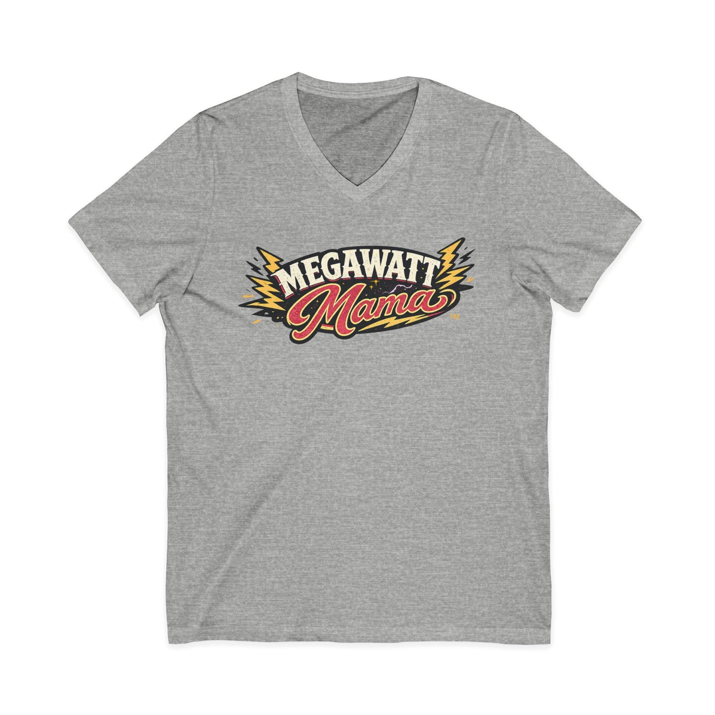 Megawatt Mama V-Neck Tee – Retro Electric Graphic Shirt